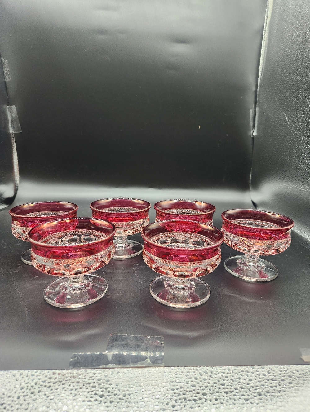 Vintage Tiffin-Franciscan King's Crown Red Flash Rim Glass Ice Cream Cups, Set 6